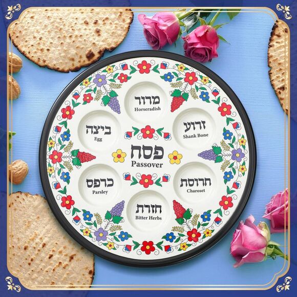 Hushee Passover Seder Plate 12.2” Ceramic Round Multiple Colors w/ Gift Box - Picture 8 of 11